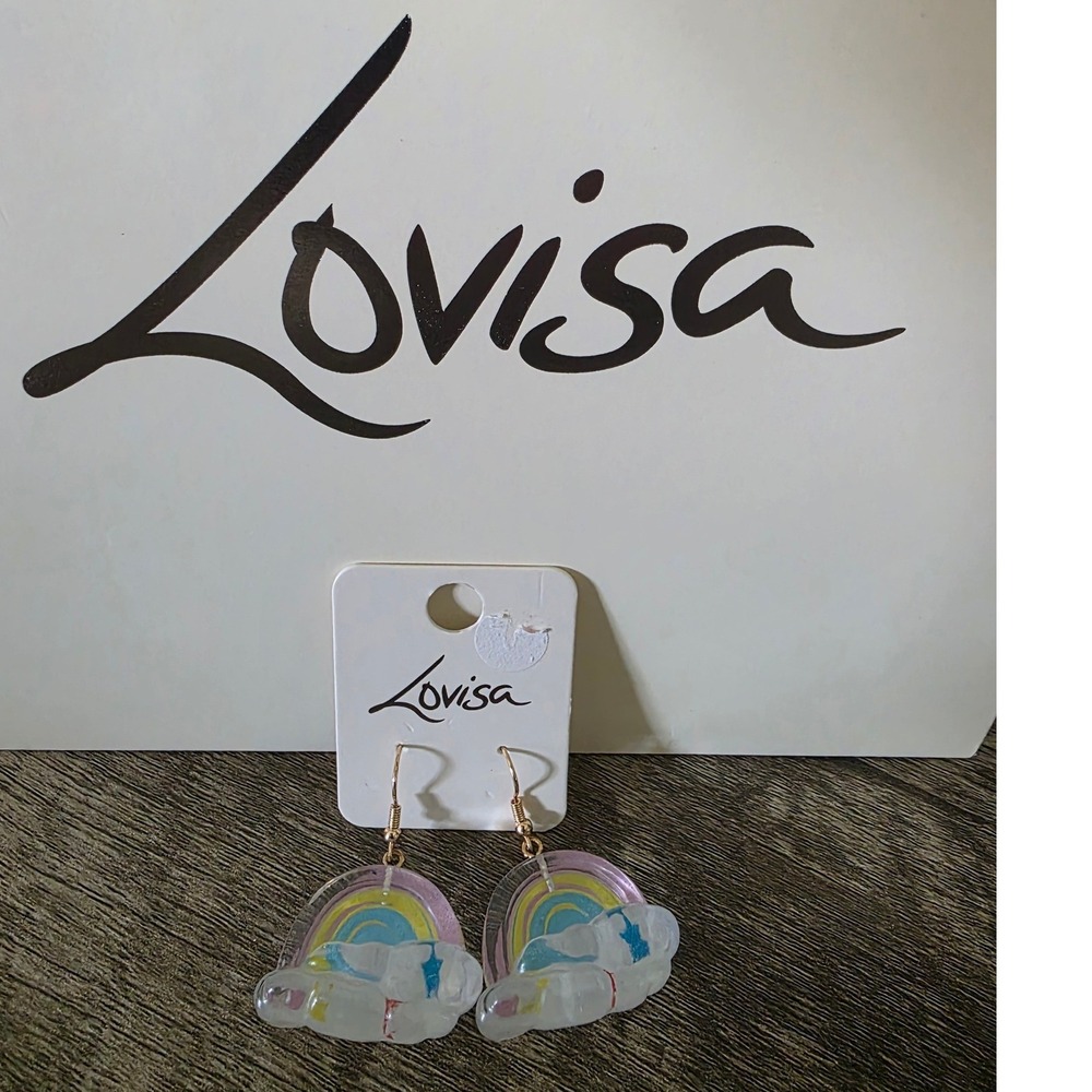 Lovisa Kids Rainbow Cloud Drop Earrings Multicolor Gold Tone Resin Dangle New